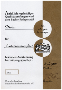 Urkunde 2000 Natursauerteigbrot