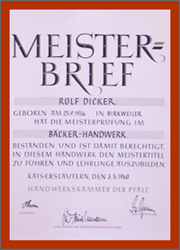 Meisterbrief Rolf Dicker